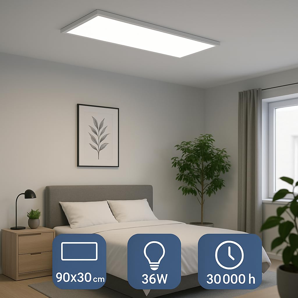 M Ledme - Pannello LED rettangolare da superficie, serie Home, luce regolabile da calda a fredda, CCT, 90X30 cm, 36W, IP40, progettato per interni asciutti