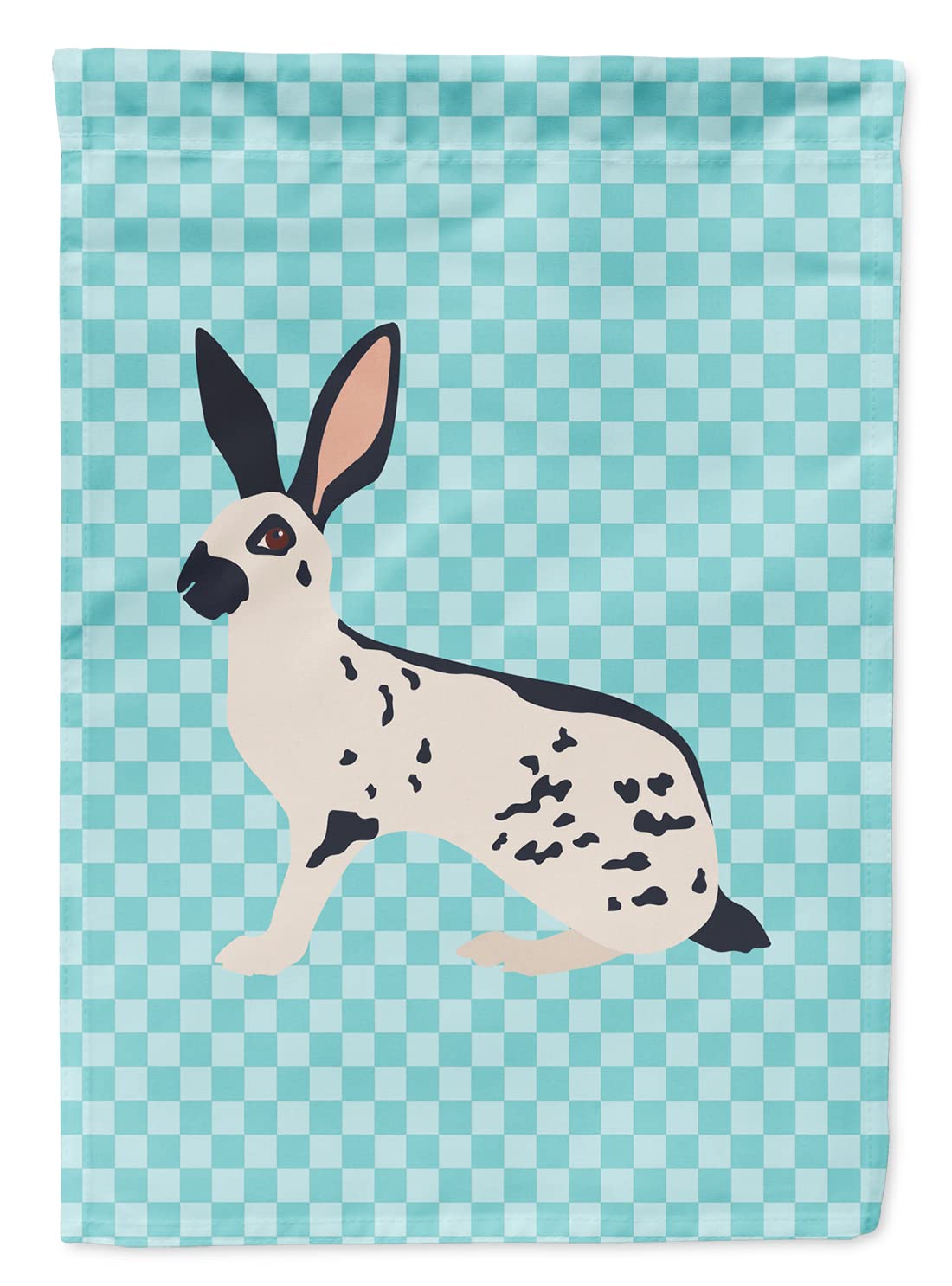 Caroline's Treasures BB8135GF English Spot Rabbit Blue Check Flag Garden Size , Small, multicolor