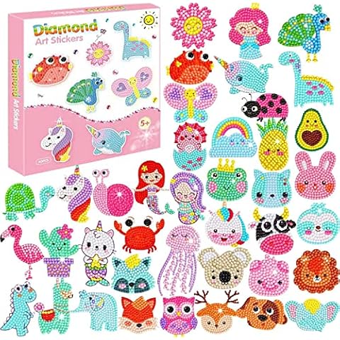 5D Diamond Painting Set for Children, 40 Pieces DIY Animal Painting Animals Diamond Sticker Kit, Diamond Painting Kits, Mosaic Set for Children and Adults Beginners Cover