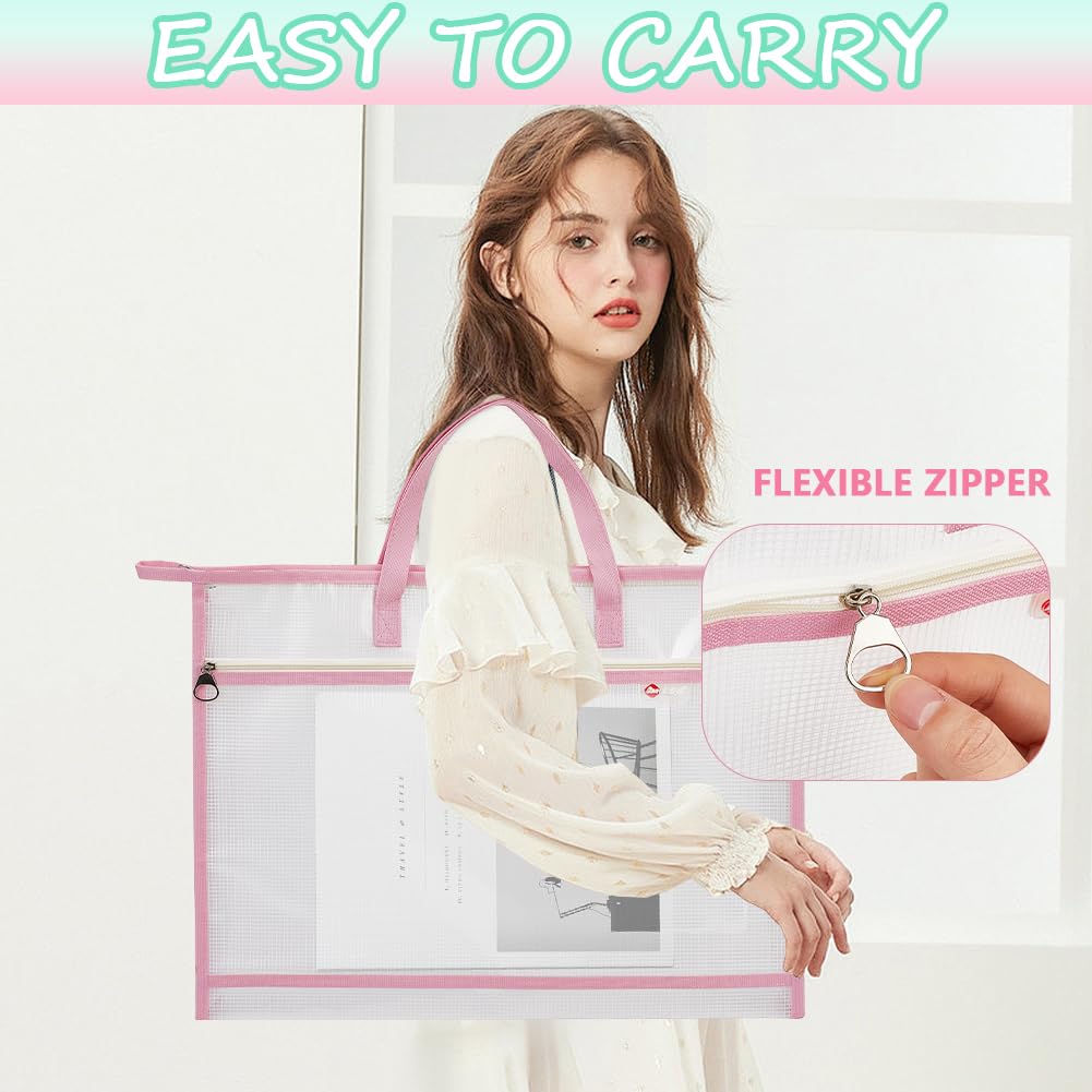 CRASPIRE 3 Bolsa de Malla para Proyectos con Asas Tamaño A3 Rectangular 3 Colores PVC Doble Capa para Coser Documentos Carpetas de Papel Bolsas con Cremallera para la Escuela la Oficina el Trabajo