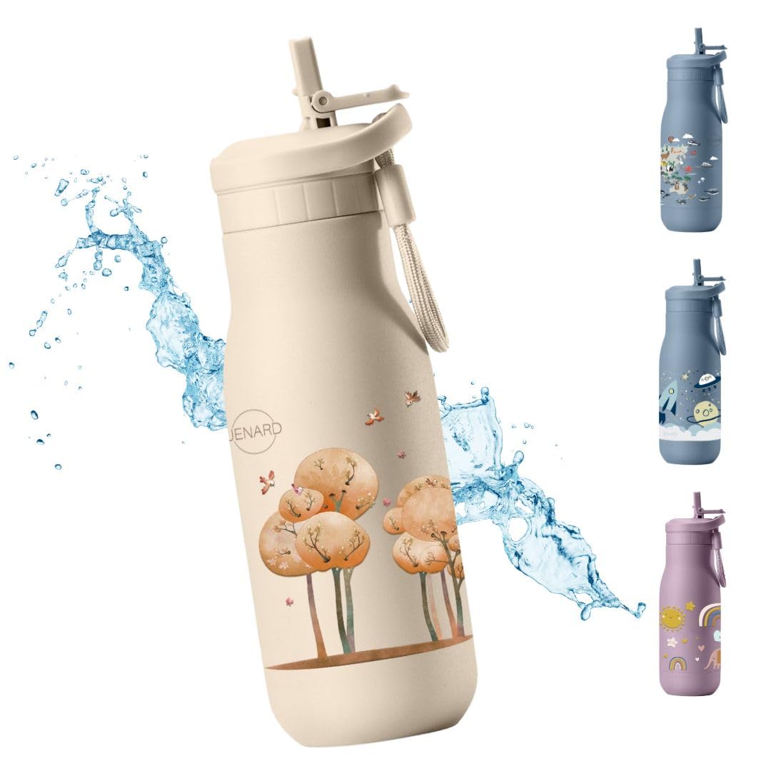 Jenard Brotdose & Trinkflasche Set für Kinder – Edelstahl Lunchbox mit Trennfach & auslaufsichere Thermoflasche – BPA-frei – Creme/Tiere im Wald