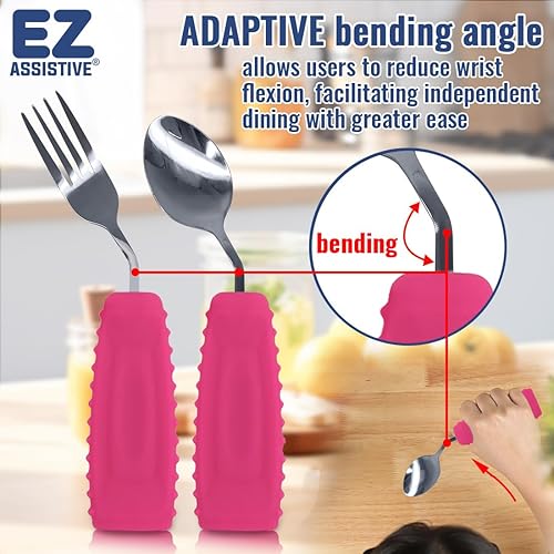 Miniatura 3 de Juego de utensilios con peso adaptable Cuchara y tenedor para temblores de manos, Parkinson, ancianos y artritis Utensilios de alimentación