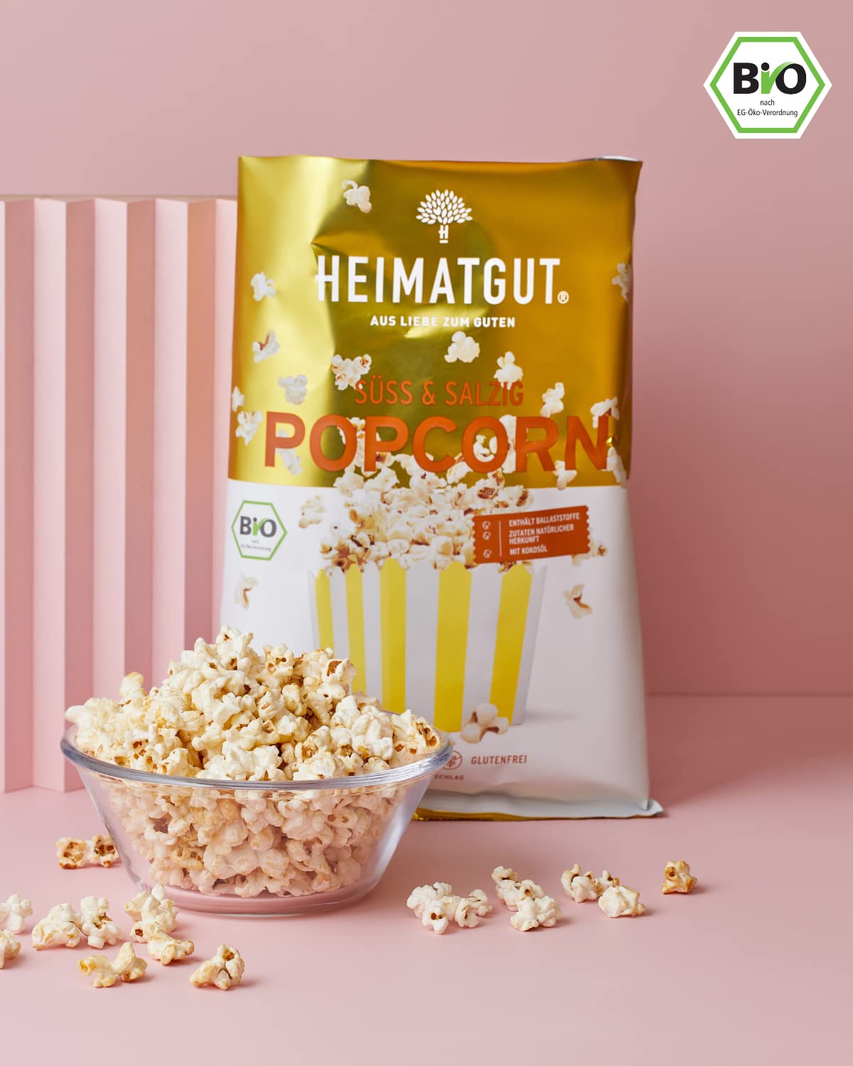 HEIMATGUT® Bio Vegan Popcorn Süß & Salzig | Aus bestem Butterflycorn Popcorn-Mais | Mit Bio Kokosöl & Ohne Butter und Palmöl | 10 Popcorn-Tüten à 90g | Glutenfrei & Ohne Künstliche Zusätze (10 x 90g)