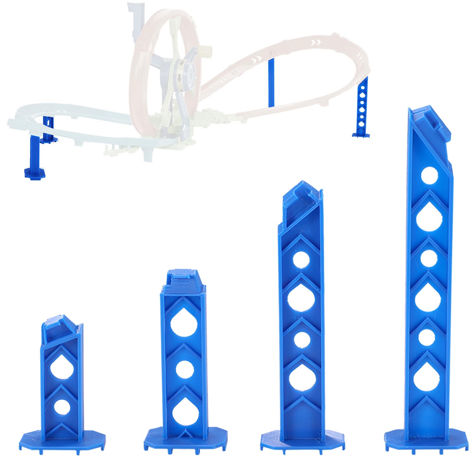 BOXOB 4pcs Racetrack Connectors for JBX65 Toy Track (Blue, 4 Sizes)
