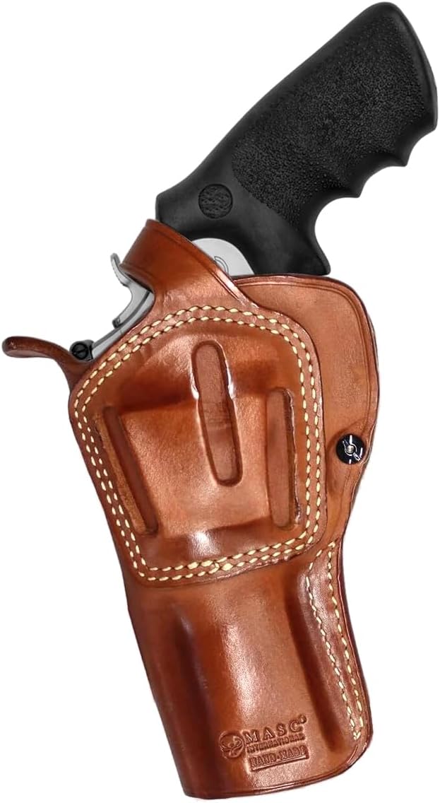 Masc Premium Leather Three Slots Belt Holster with Retention Strap Fits Model 500 X-Frame 4-inch, Right Hand Draw, Brown Color #1433#
