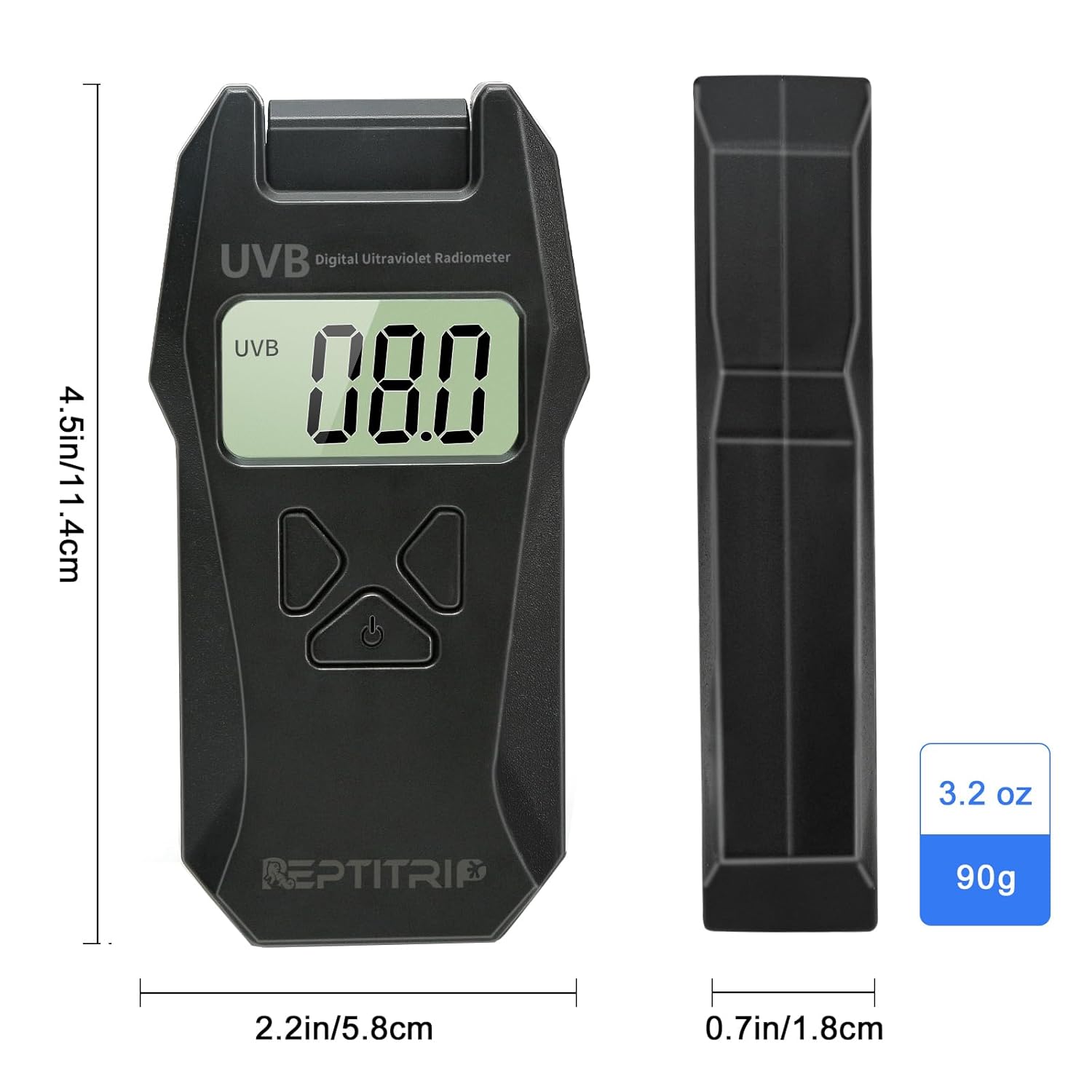 Reptile UVB Radiometer – Rotatable Probe & Data Logging, UVB Index Meter for Reptile Lamp Bulb, Measures 280-320 nm with Range 0-1999 µW/cm²