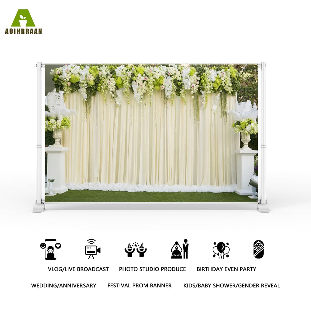 Aoihrraan 3,5x2,5m Matrimonio Cerimonia Sfondo Fiori Colonna Bouquet Verde Edera Prato Tende Fotografia Sfondo Nuziale Doccia San Valentino Giorno Festa Coppia Amanti Ritratto Foto Oggetti di scena