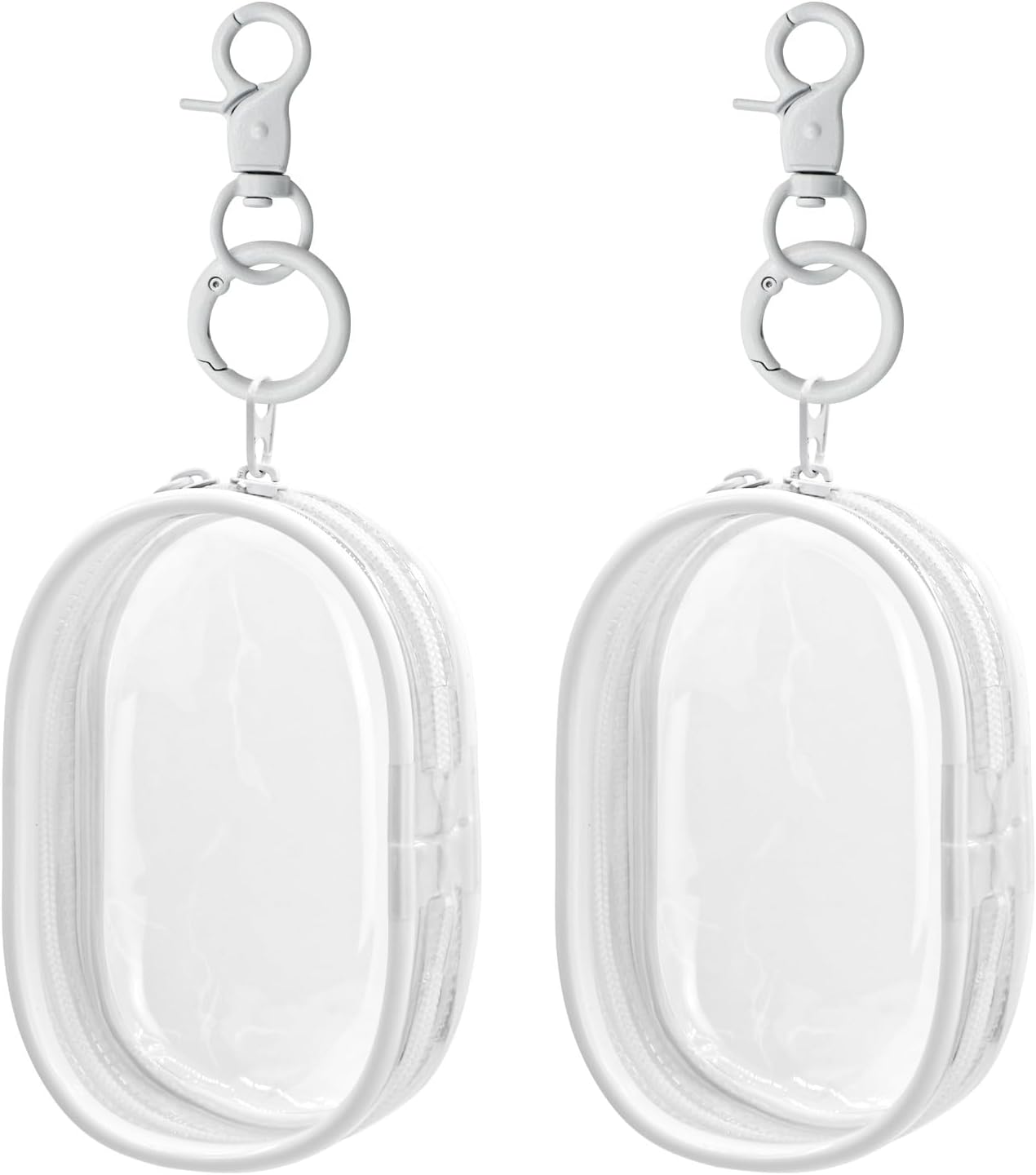 2 PCS Clear Mini Storage Bag Keychain Pouch with Zipper Small Figure Display Carrying Bag Portable Organizer for Data Cable Earphone Charger Coin Lipstick (White)