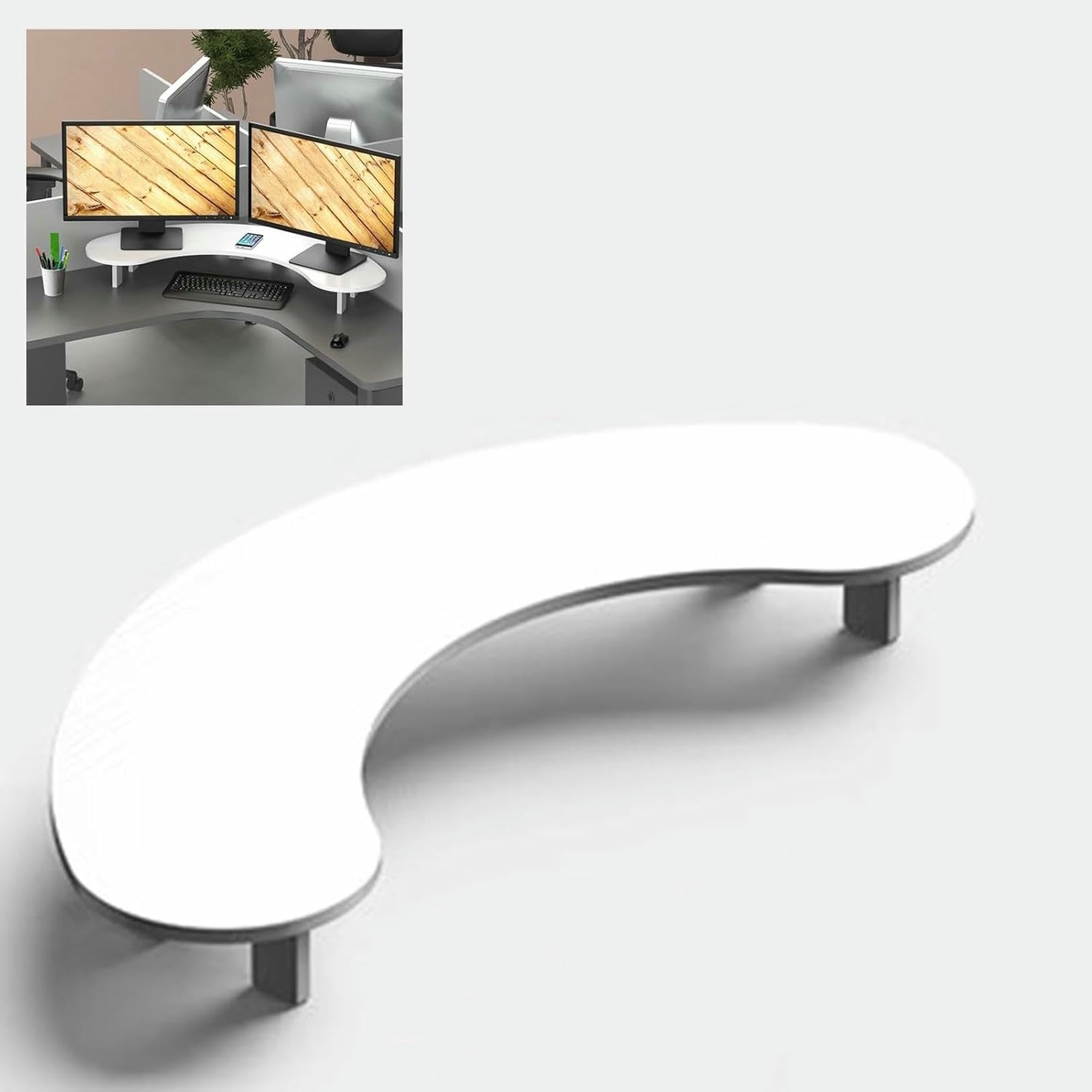 Support d'angle pour écran double en bois massif pour coin bureau à la maison