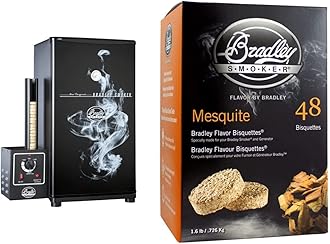 BS611 4-Rack Outdoor Electric Smoker, Natural Draft Smoker & Bisquettes for Grilling and BBQ, Mesquite Special Blend, 48 Pack