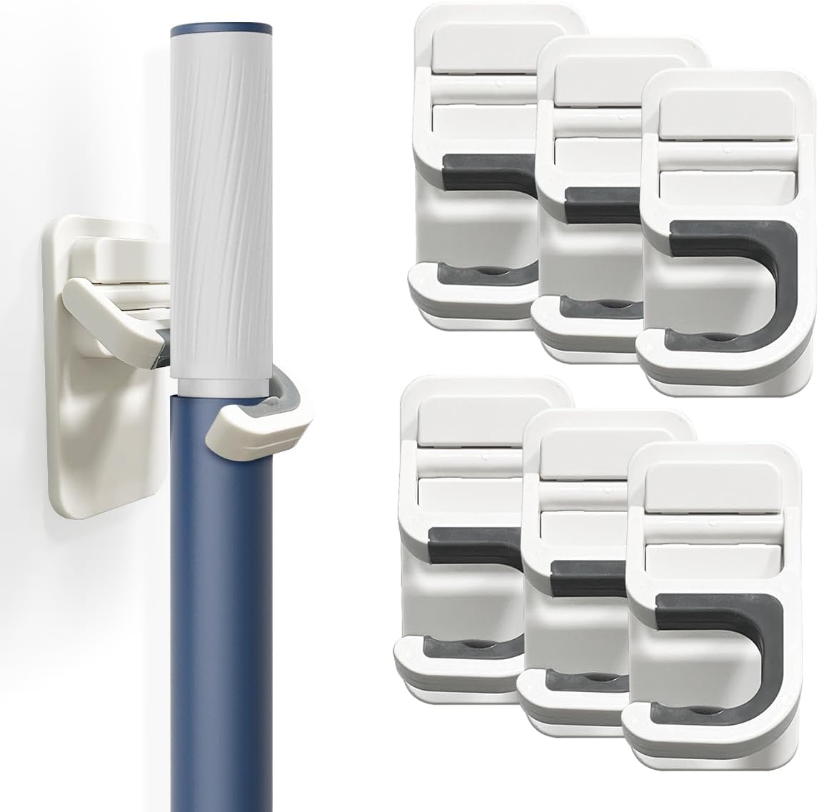 ALLICAVER 6 Pack Broom and Mop Holder Wall Mount, No-Drill Self Adhesive Gripper Hooks, Anti-Slip Organizer for Mop, Broom, Dustpan and Cleaning Tools