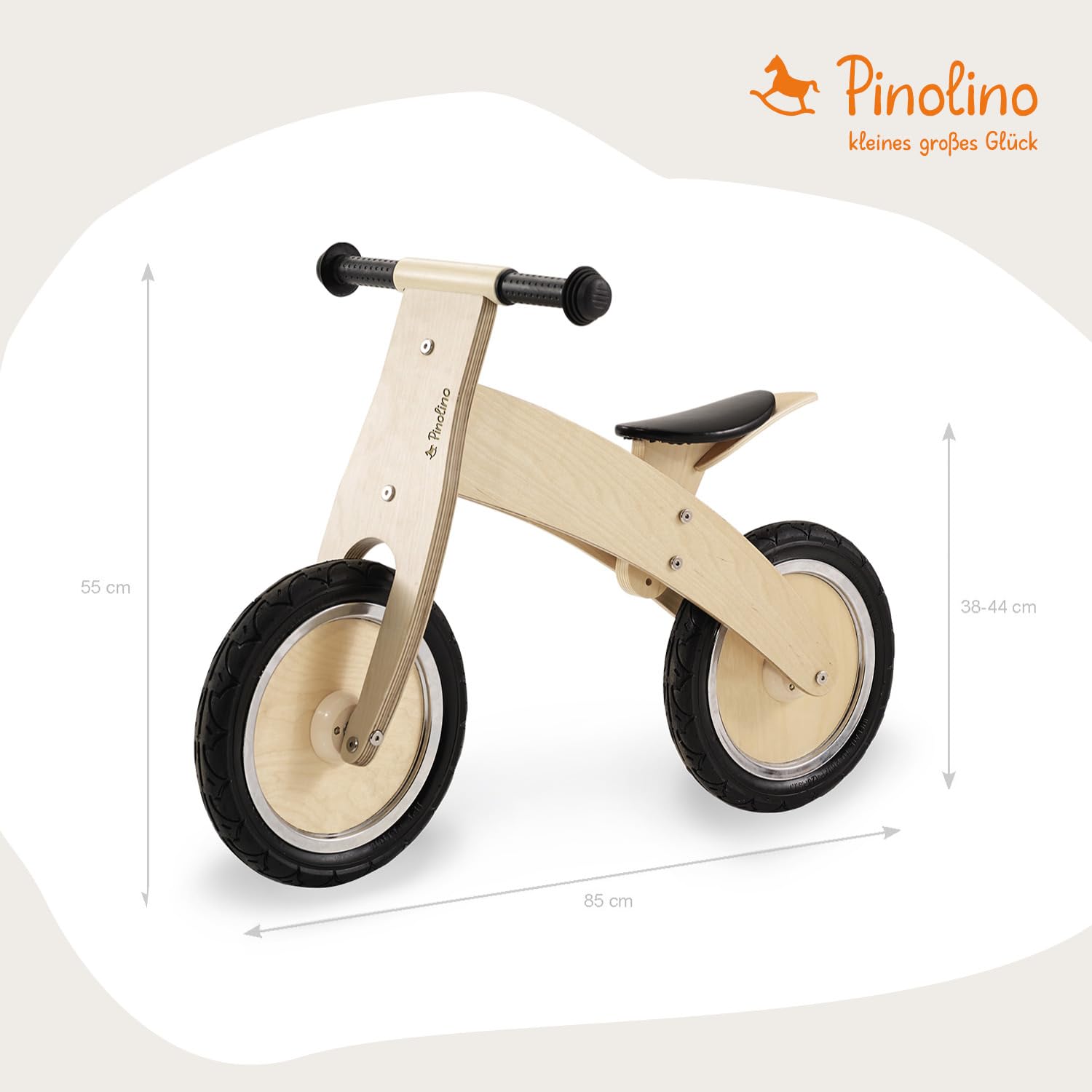 Pinolino 239471 Lino Balance Bike, Laccato Trasparente, in Legno, Pneumatici Non Piatti, Convertibile da Chopper a Balance Bike, per Bambini di età Compresa tra 2 e 5 Anni Naturale 85 x 38 x 55