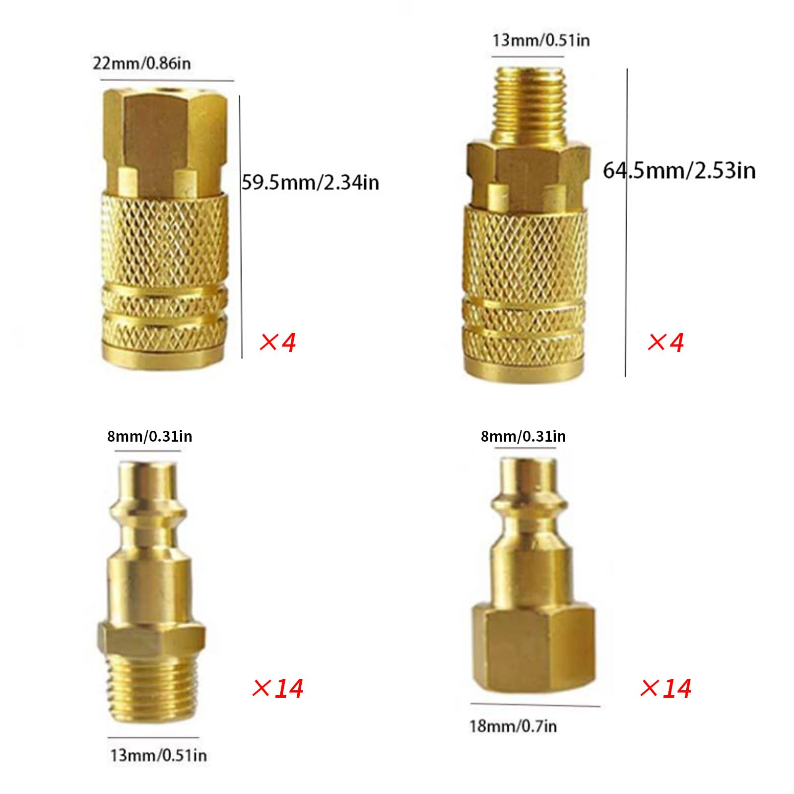 Juego De Emparejamiento Propulsado por Aire 45 Piezas A Granel Acoplamientos Atornillados 1/4NPT para Compresores Y Disposiciones Tuberías Juego Accesorios Condensador