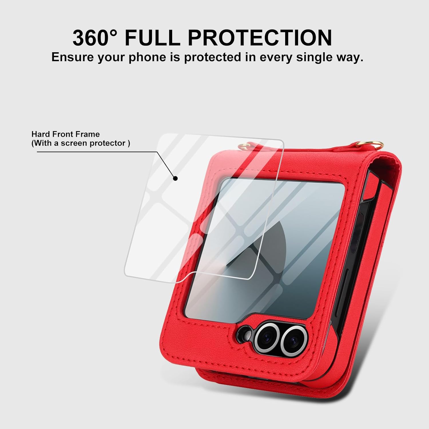 Phone Case for Samsung Galaxy Z Flip 6 5G/Z Flip7 FE Wallet Cover Screen and Camera Protection Crossbody Lanyard Strap Credit Card Holder Slot Cell ZFlip6 Z6 G Flip6 ZFlip 6Z 2024 Women Men Red