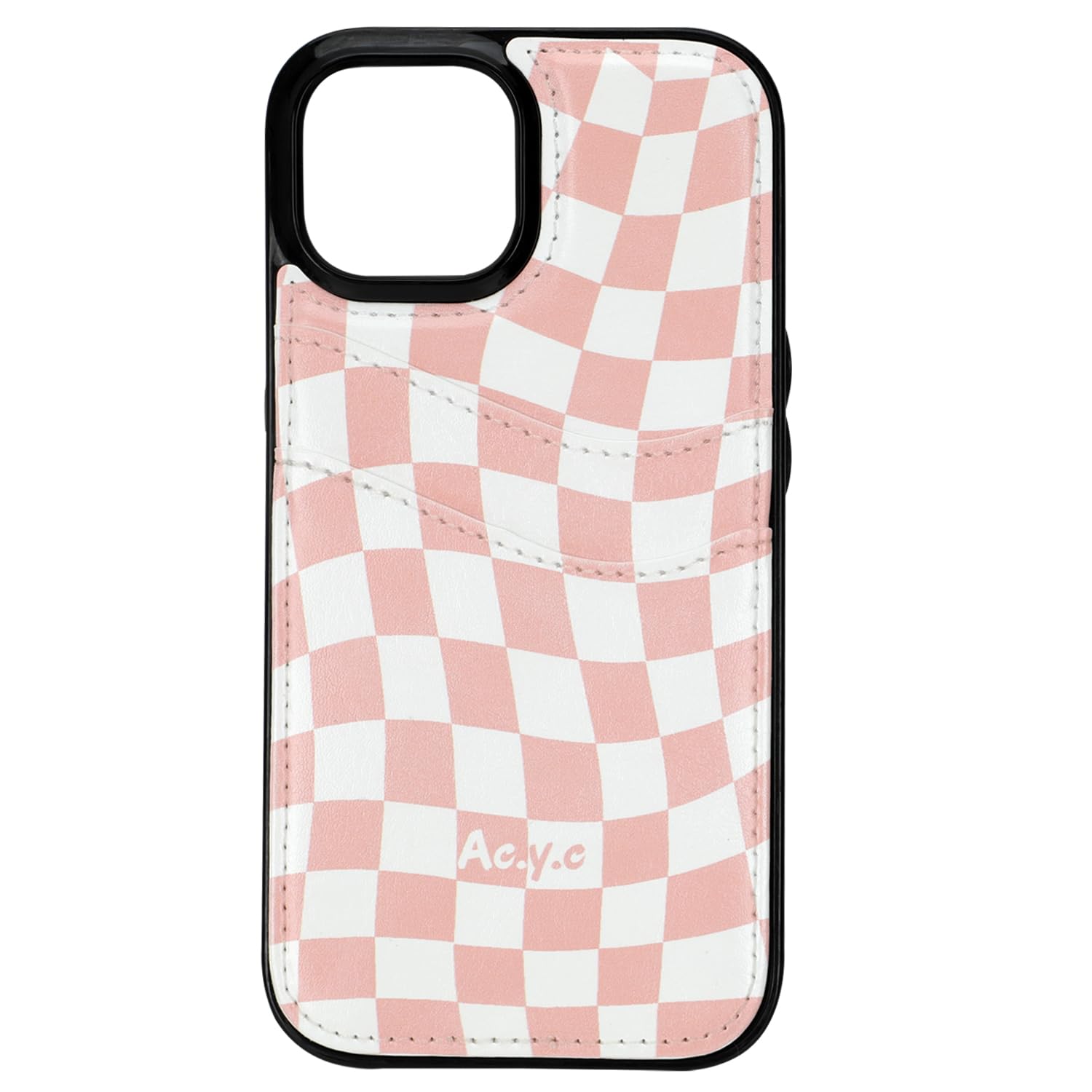 Ac.y.c Compatible with iPhone 15 Case Wallet with Card Holder, Cute Design Leather Double Buttons 2 Card Slots Case for Women Girls Cover 6.1" (Pink