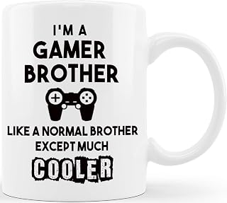 Gamer Brother Normal Brother Only Cooler Funny Coffee Mug Graduation Gifts for Brother from Sister Sibling Mom Dad Friend Funny Gifts for Brother Christmas Birthday Gag Fun Cup For Bro