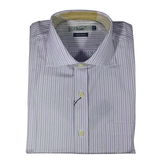 Camisa Social Masculina Listras Lilás Gola Tradicional Manga Longa Punhos Ajustáveis Verti