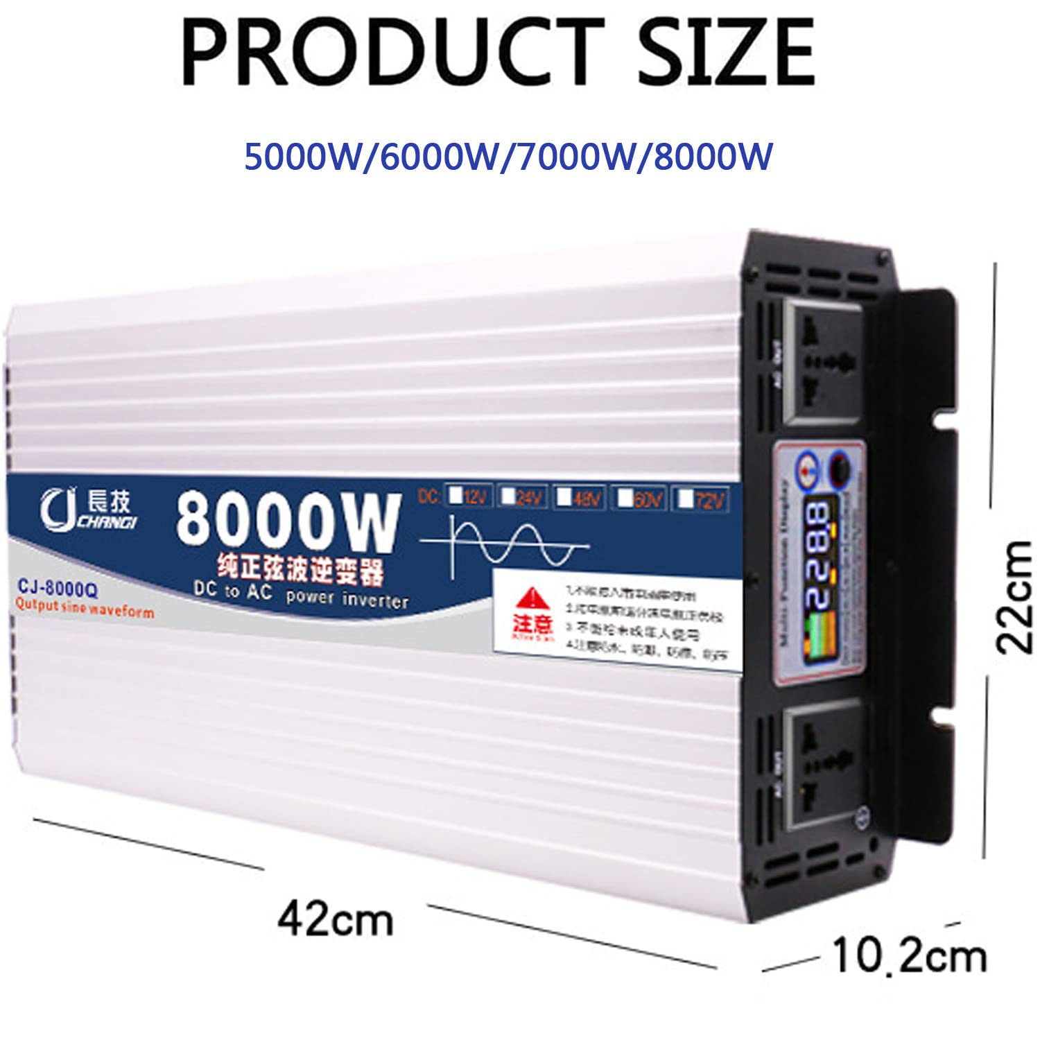 Przetwornica mocy czystej fali sinusoidalnej 5000W 6000W 7000W 8000W DC 12V 24V 48V 60V na AC110V 230V Przetwornica napięcia z uniwersalnym gniazdem i inteligentnym kolorowym ekranem,8000W-12V