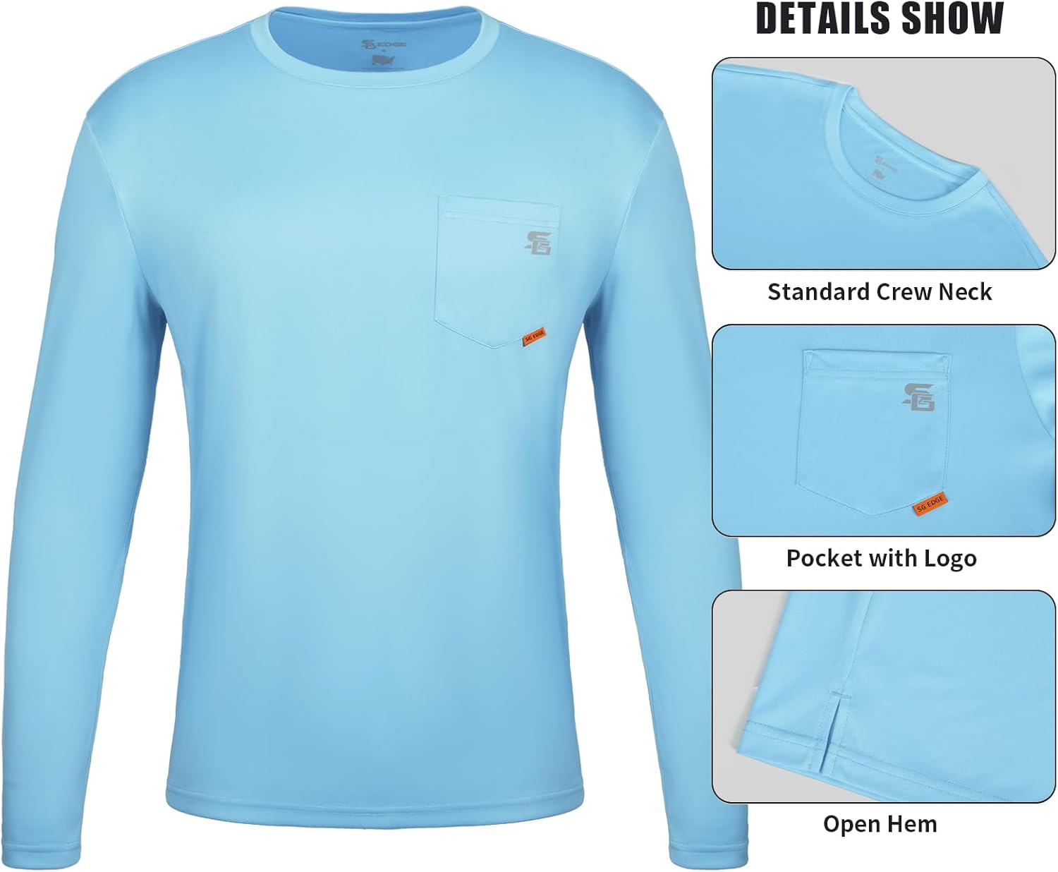 Men's Men's Rash Guard Shirts UPF 50+ Moisture Wicking Long Sleeve with Chest Pocket Quick Dry Lightweight
