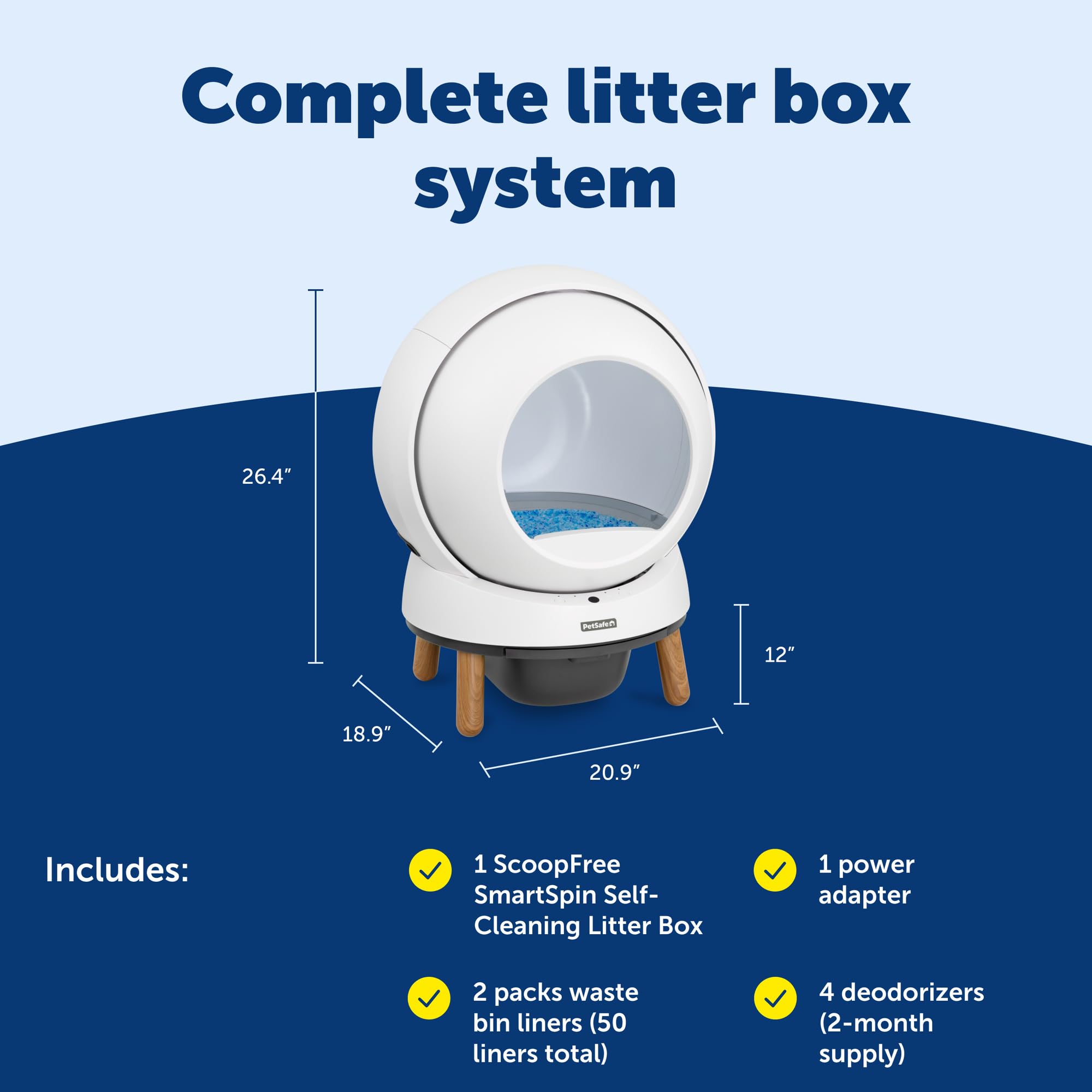 PetSafe ScoopFree SmartSpin - Lettiera autopulente, controllo avanzato degli odori, controllata tramite app, fino a 2 settimane di pulizia a mani libere, include tappetino per lettiera, 50 sacchetti