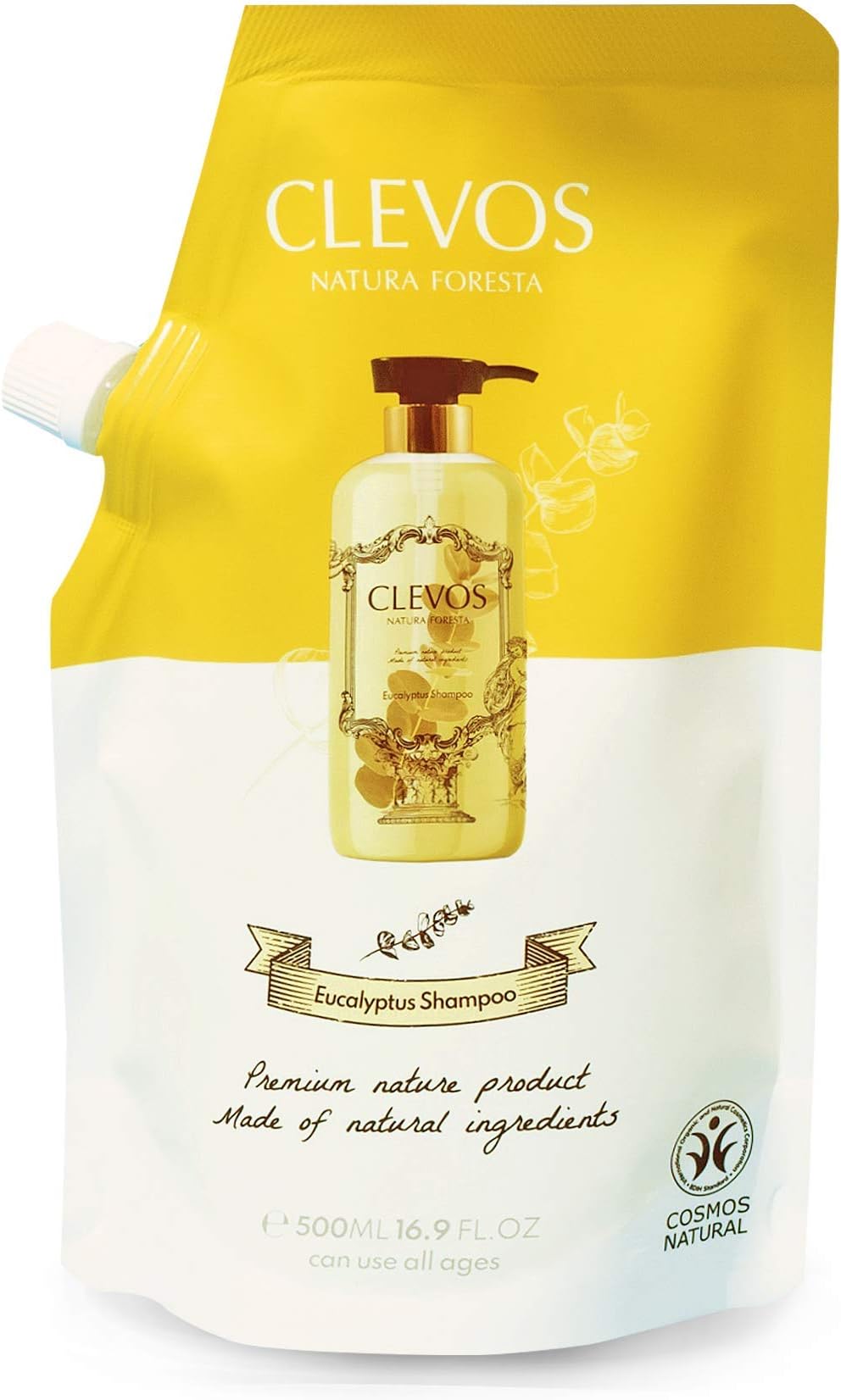 CLEVOS Natura Foresta Natural Organic Hair Shampoo REFILL 16.9 Fl Oz Eucalyptus - clavos