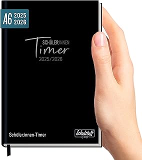 Schulstuff Schüler-Timer A6 2025/2026 Mini Schülerkalender Laufzeit Aug 2025 - Juli 2026, Schülerplaner (11 x 15 cm), Hausaufgabenheft "Black Edition" - nachhaltig & klimafreundlich