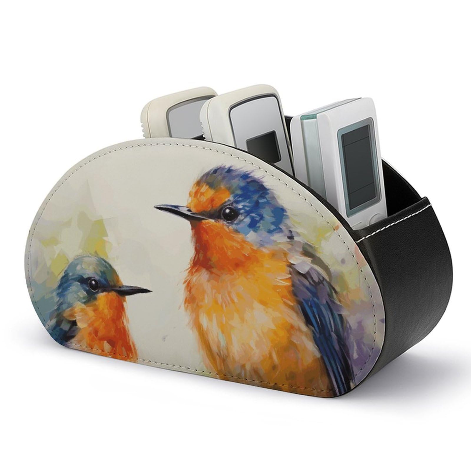 JTREHY - Remote Control Bird Holder with 5 Compartments PU Leather with Multifunctional Computer Stand Box, Bedside Organizer Tray