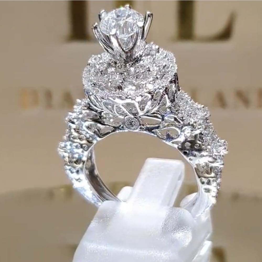 14K Gold Plated Cubic Zirconia Ring with Round Cut CZ Diamond Multi Row Ring Eternal Engagement Wedding Ring with Infinite Elements Inset（Size 6）2