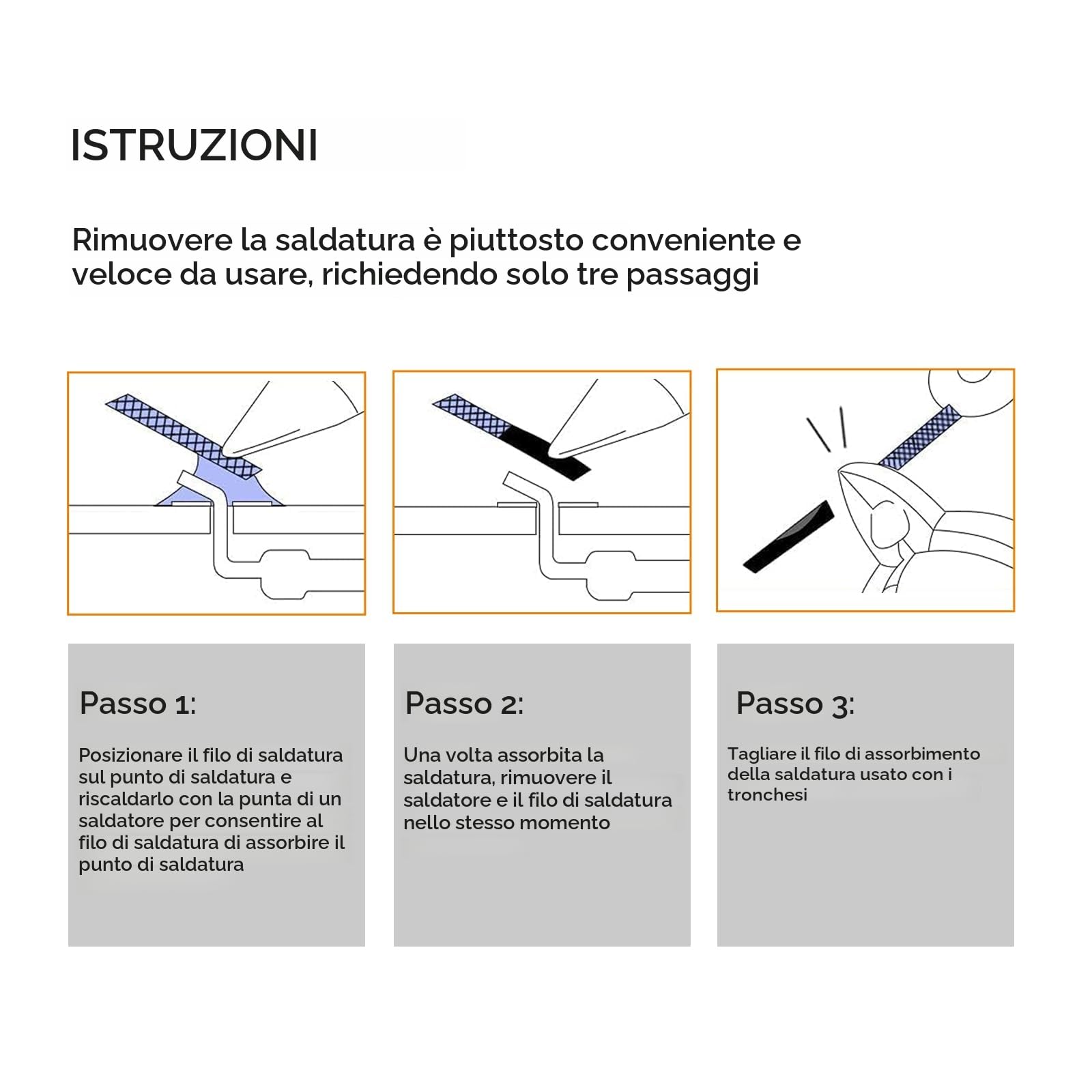 TOWOT strumento di rimozione dello stoppino per saldare, Treccia di stoppino per saldare (rotolo di filo) e smontaggio di componenti elettrici (2,0mm, 3.0m).