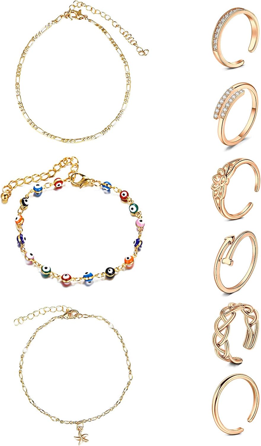 MODRSA Toe Rings for Women Toe Rings and Anklets for Women Toe Ring Adjustable Toe Rings Silver Rose Gold