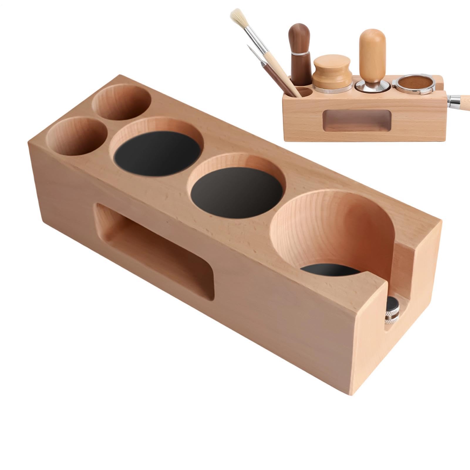 Station de tamper et support de rangement antidérapant en bois de cuisine