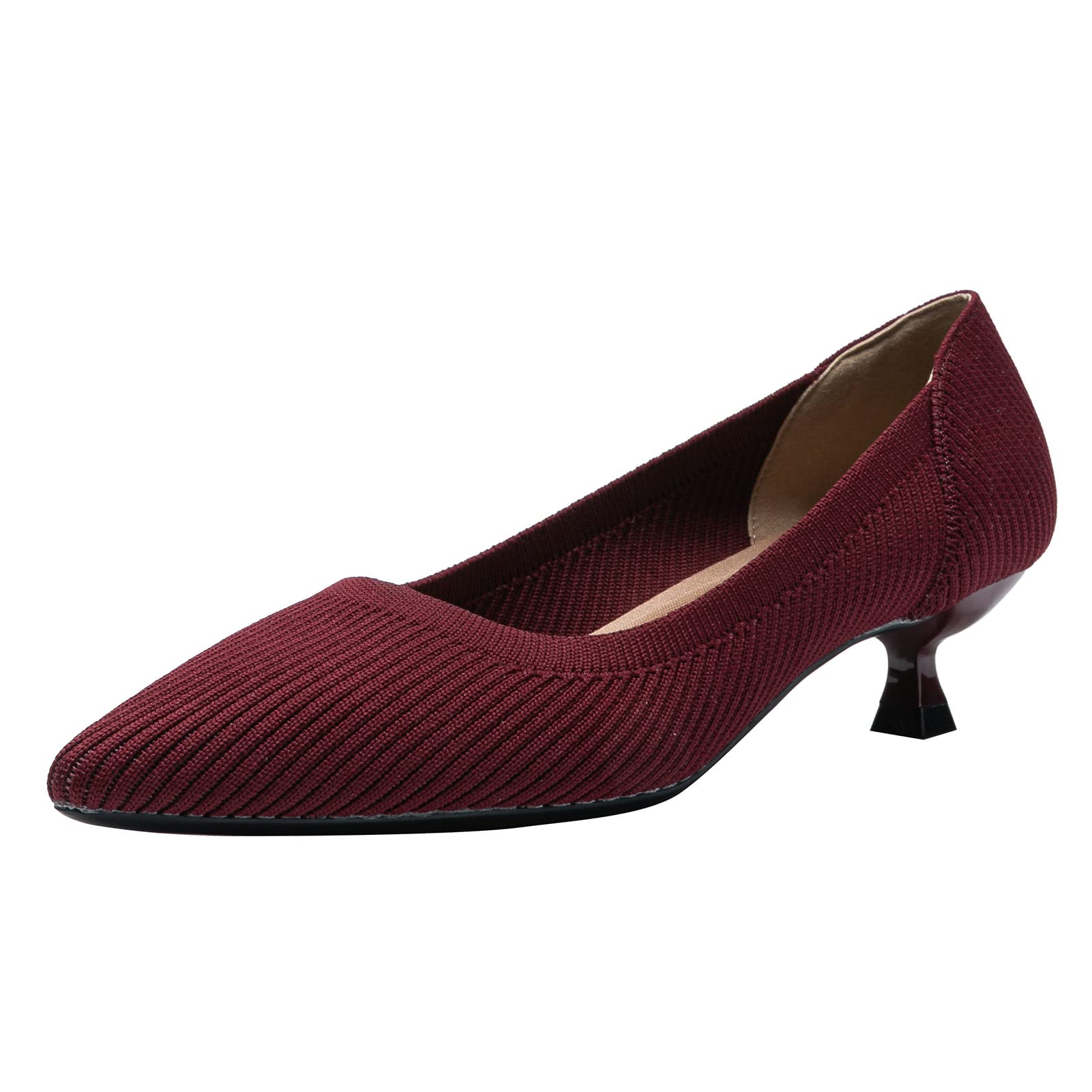 youngshow Women's Pumps Kitten Heels Pointed Toe Knit Slip On Comfortable Casual Formal Dress Shoes