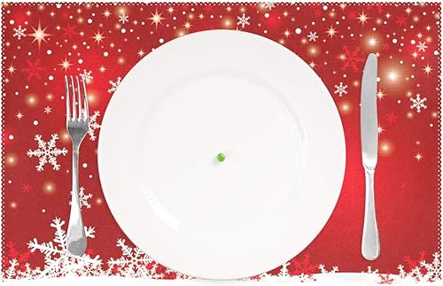 Miniatura 9 de Juego de 4 manteles individuales de Navidad con copos de nieve, color rojo búfalo a cuadros, para invierno, nieve, cocina, reversible, algodón,