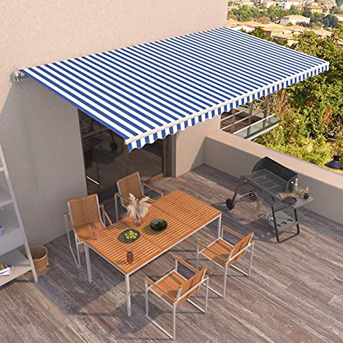 LAPOOH Toldo Manual retráctil, Toldos Exterior, Toldo De Terraza, Toldo Enrollable Exterior, Toldos para Patio, Toldos Verticales, Azul y Blanco 600x350 cm