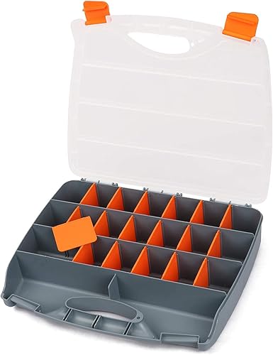 Miniatura 3 de Makitoyo Caja de almacenamiento de herramientas, contenedor organizador de herramientas con asa y tapa transparente, 21 compartimentos ajustables y