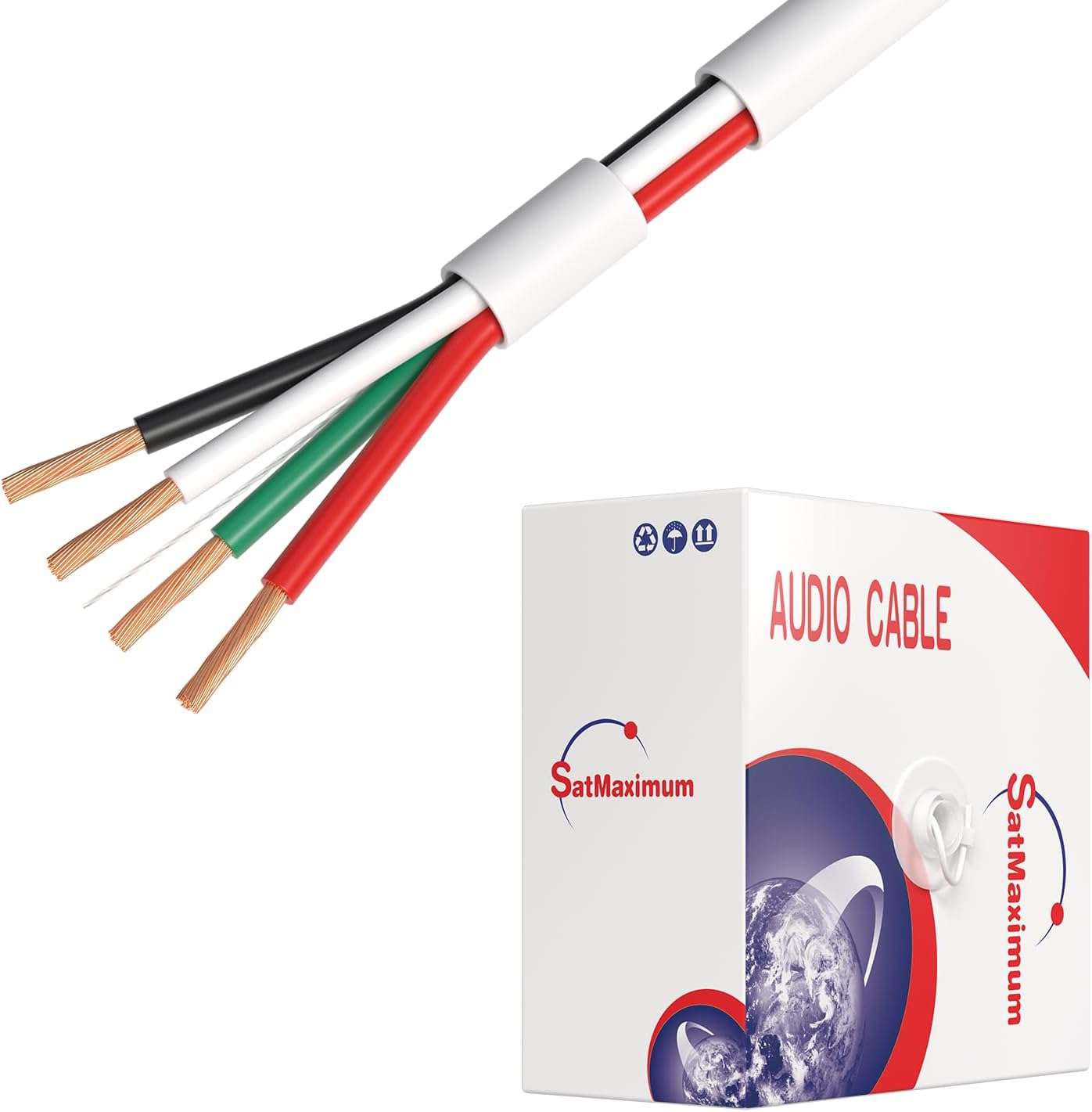 Cables Direct Online 250FT 14/4 Speaker Wire CL2 Rated Indoor Low Voltage Copper Clad Aluminum (CCA) 14 Gauge 4 Conductors Cable with Easy Pull Box – Perfect for in-Wall Installation