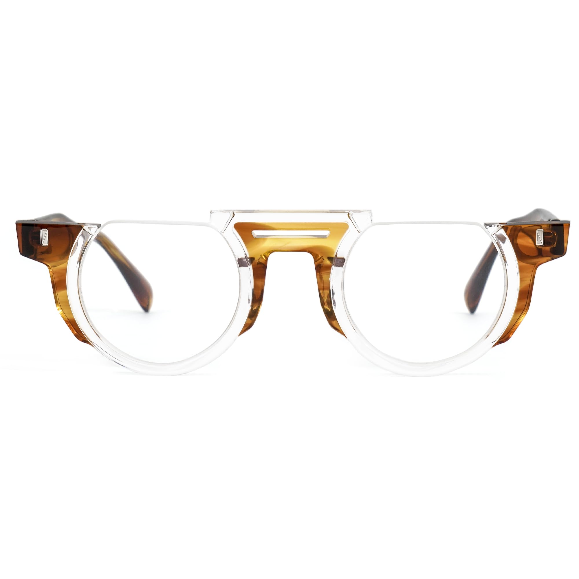 Zeelool Classic Half-frame Round Glasses with Non-prescription Clear Lens for Men ZJGA332547-04 Brown