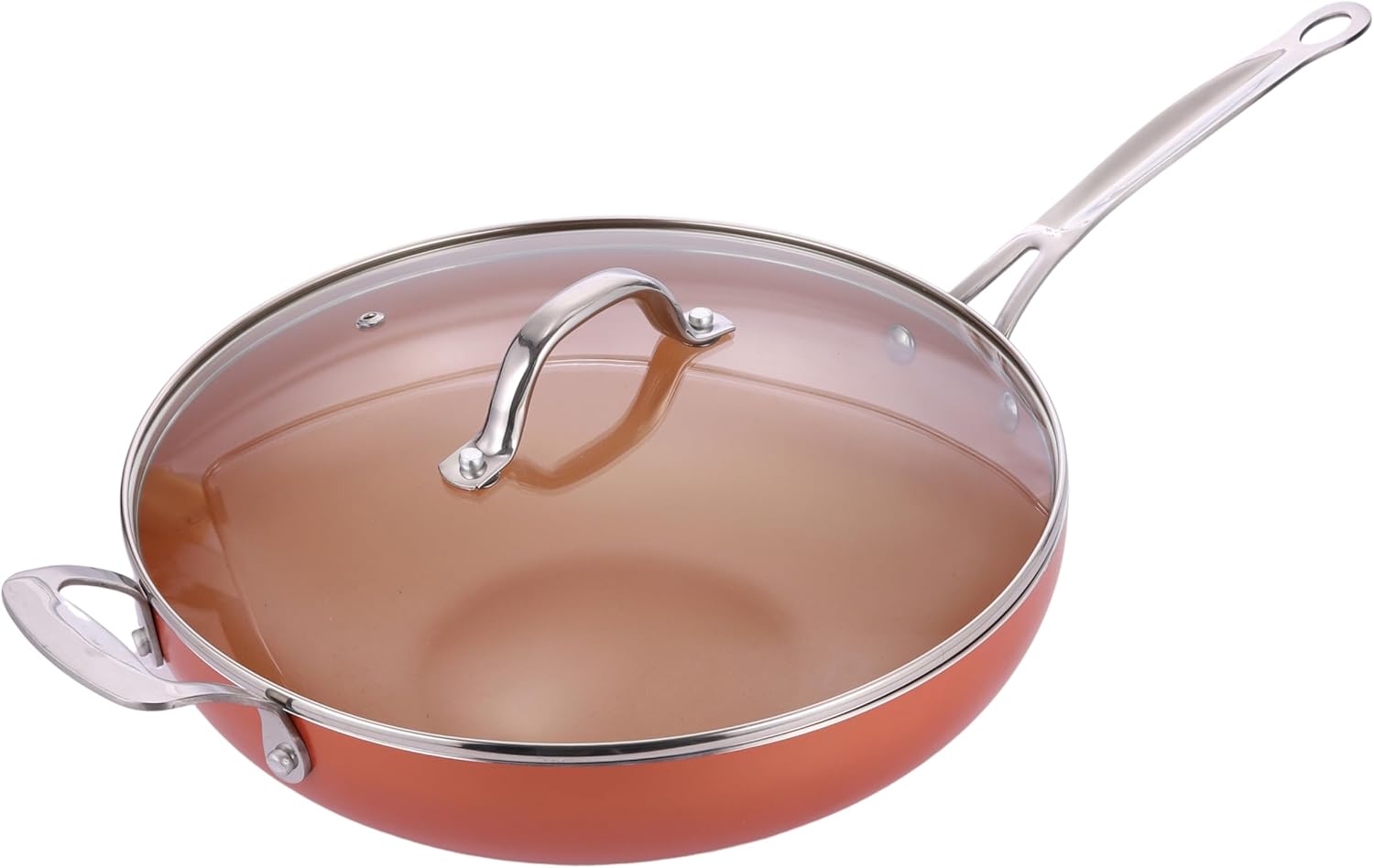 Masterpan Copper Non Stick Wok with Lid 30cm Non Toxic Cookware Camping Pan Healthy