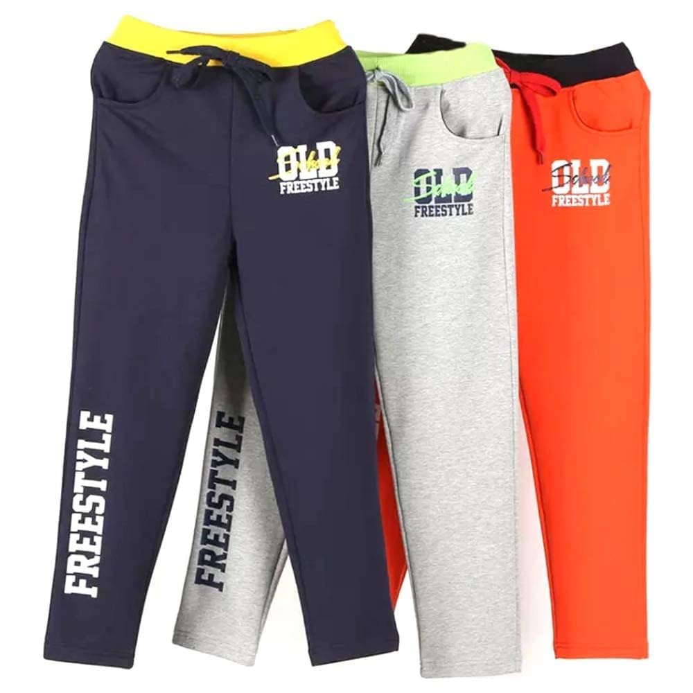 kyda kids® boy's 100% cotton printed regular fit track pants - pack of 3