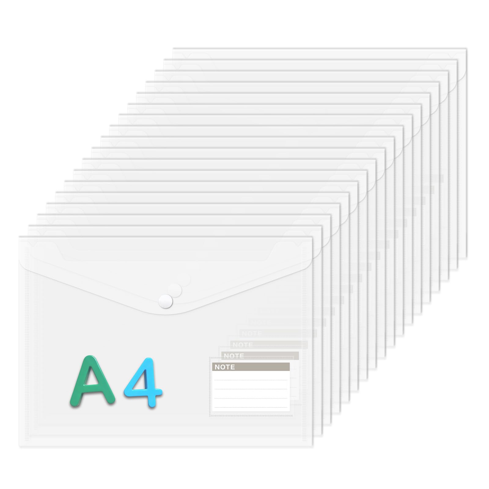 18Pack A4+ Plastic Wallets, A4 Documents Popper Wallet File Folders