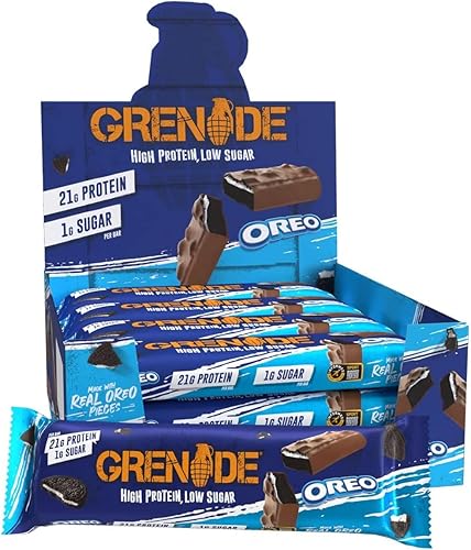 Grenade Barra alta en proteínas, baja en azúcar, vainilla, 12 x 2.12 oz - Oreo
