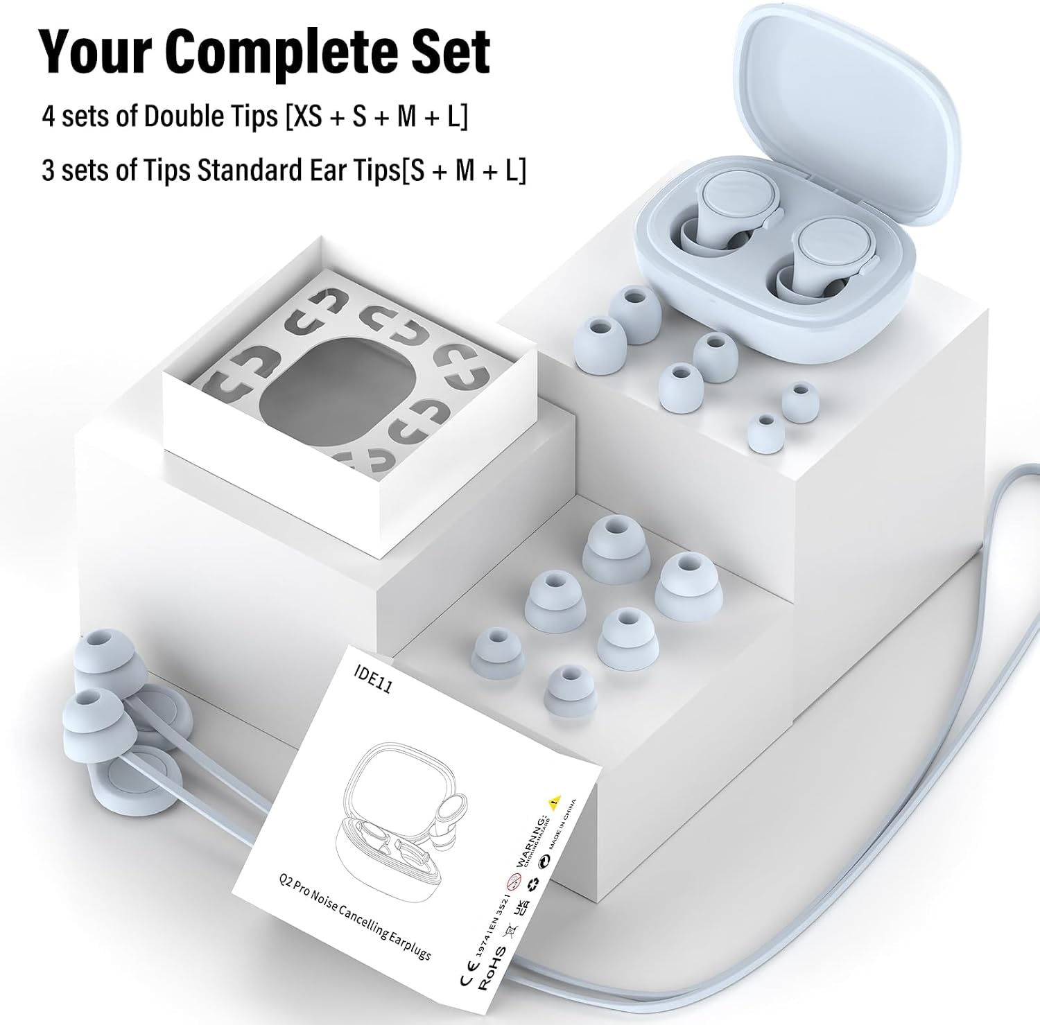 Tappi per orecchie, 35 dB Tappi orecchie dormire Riutilizzabile Silicone di protezione per l'udito con cancellazione del rumore, con 7 Paia in XS/S/M/L per dormire, viaggiare, Relax o concerti