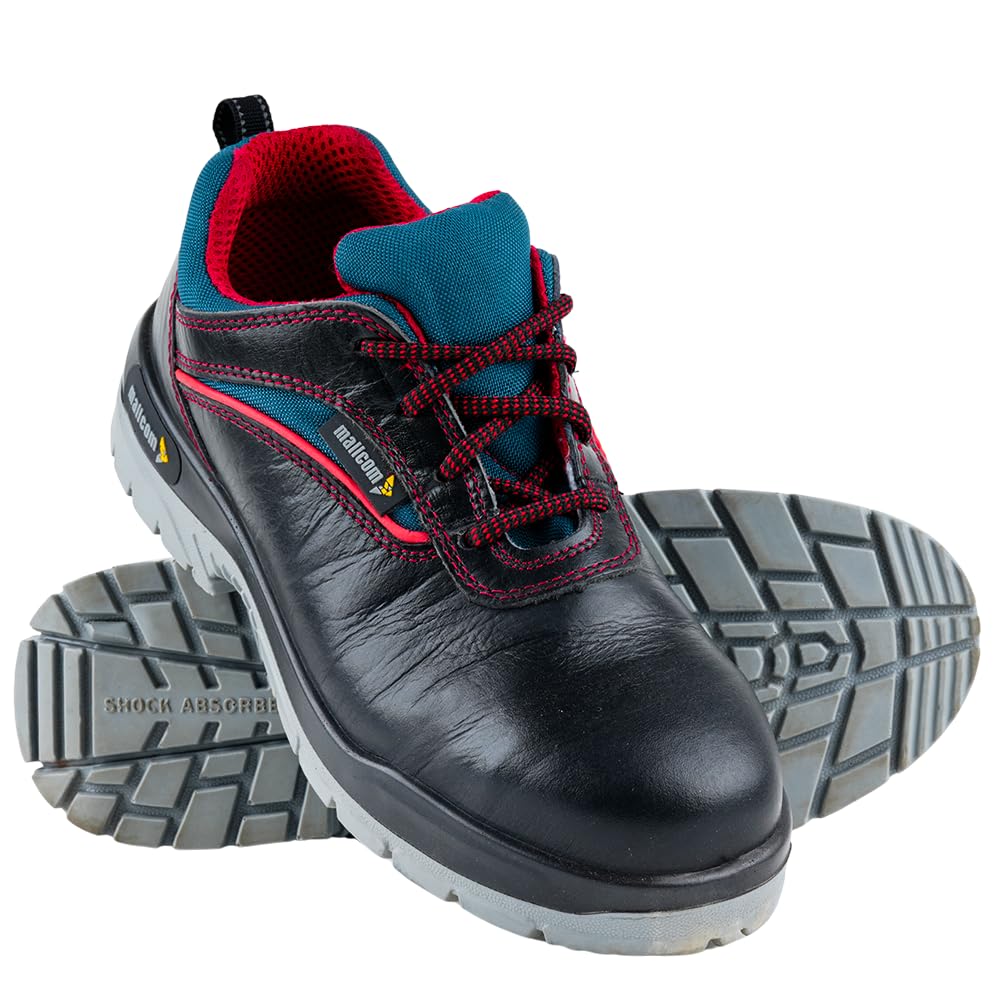 Mallcom Devon Safety Shoes for Men, Black Wood Print Grain Leather, Low Ankle Safety Shoe with Steel Toe, Double Density PU Sole, Blue Cordura Lining, Light Weight & Slip Resistance, 12UK (B0BJ8MDPKH) Amazon Price History, Amazon Price Tracker