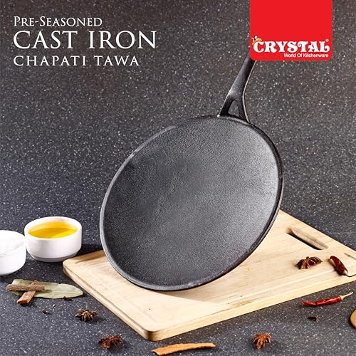 Image of Crystal Pre-Seasoned Cast Iron Roti /Chapati Tawa 250 Mm | Free Handle Cover | 100% Toxin Free | Naturally Non Stick | Long Lasting | Induction & Gas Stove Compatible