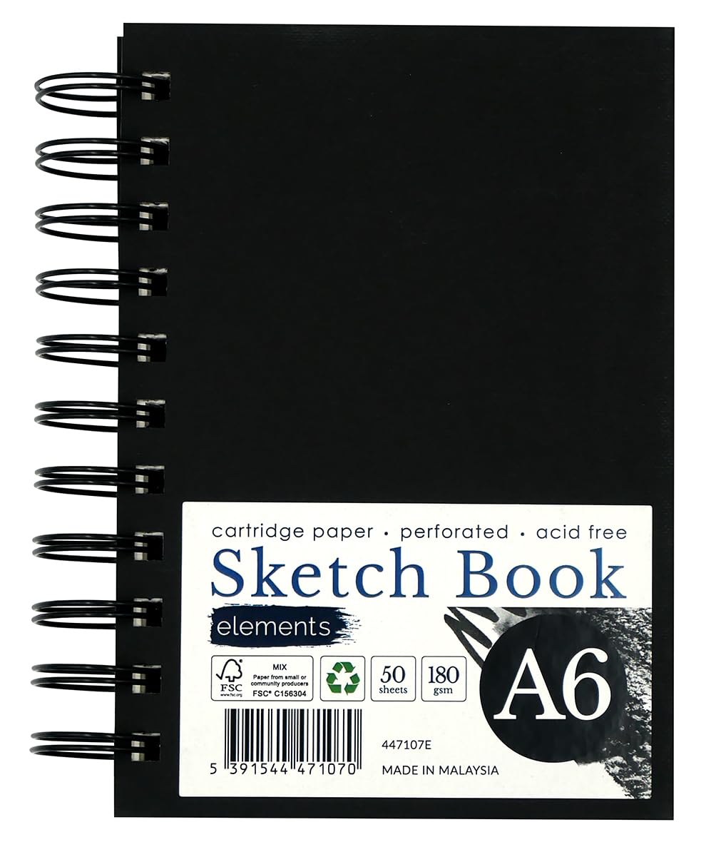 Elements A6 Wire-O White Sheets Art Sketch Book, Hard Cover, 180gsm Cartridge Paper, 50 Perforated Sheets