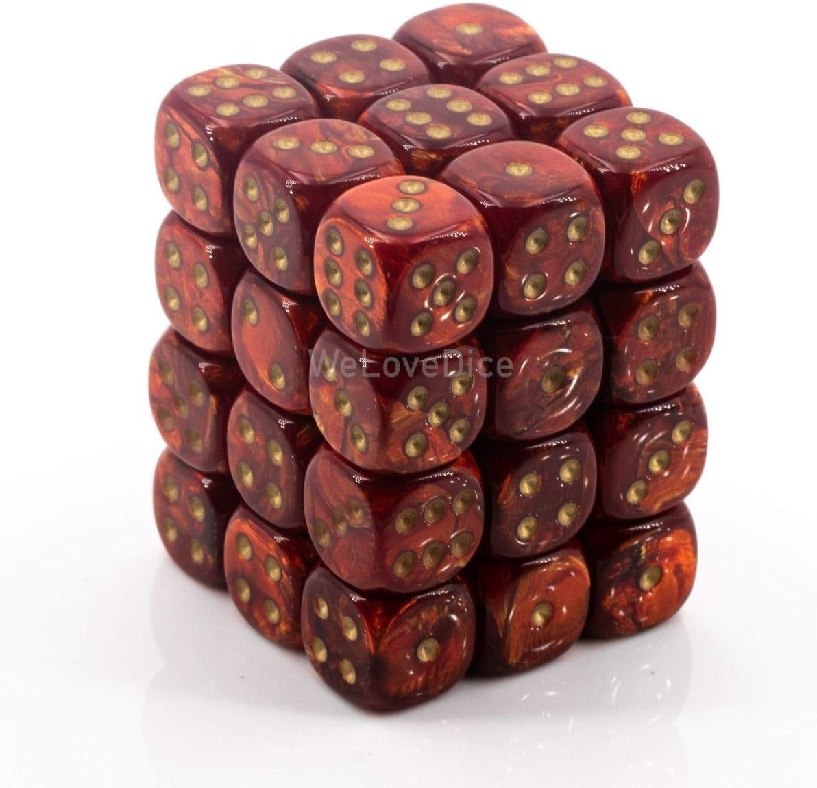 Chessex 12mm Scarab Scarlet & Gold Polyhedral Dice Set – Compatible with Dungeons & Dragons, Pathfinder & Other Tabletop RPGs – Includes 36 D6 Dice (CHX27814)