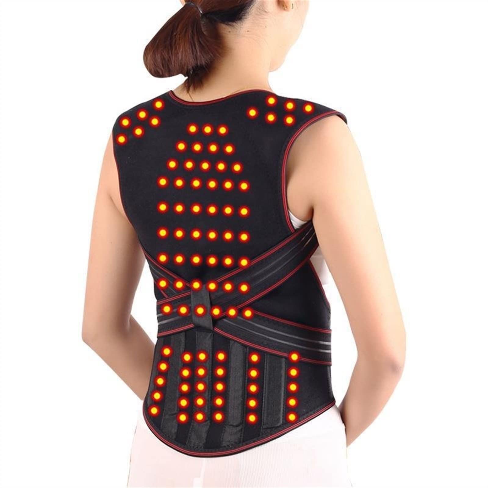 Genérico Cinturón Lumbar Magnético con Función De Autocalentamiento para Aliviar El Dolor De Espalda, Chaleco Corrector De Postura, 108 Imanes (Black M)