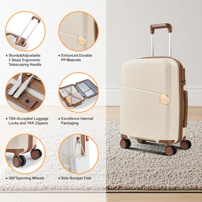 Carry on Luggage,PP Hardshell Travel Luggage Set with TSA Locks, Suitcase with Spinner Wheels, YKK ZippersLightweight Rolling Luggage (Dark Green)4