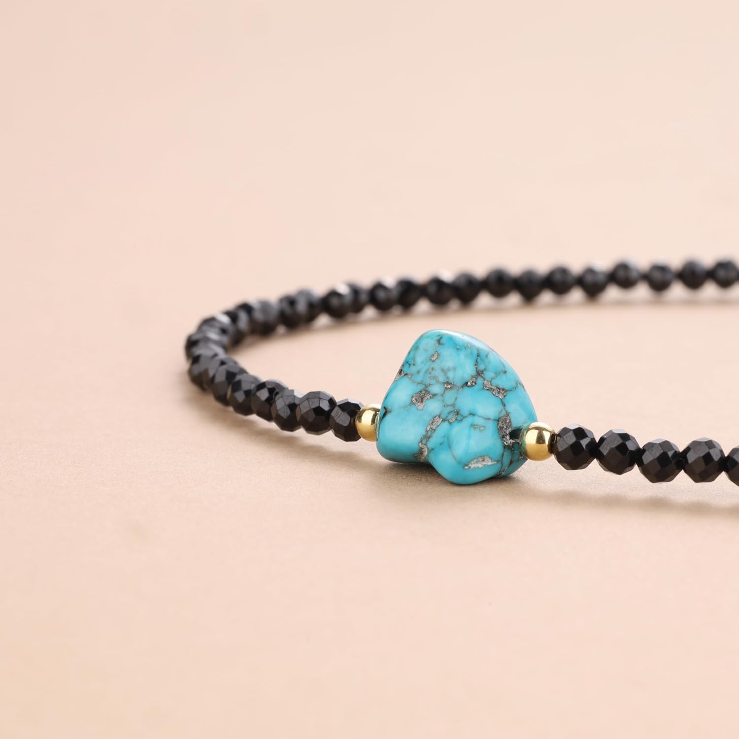 COAI Women's Beaded Necklace, 4mm Faceted Spinel Turquoise Gemstone Necklace for Women