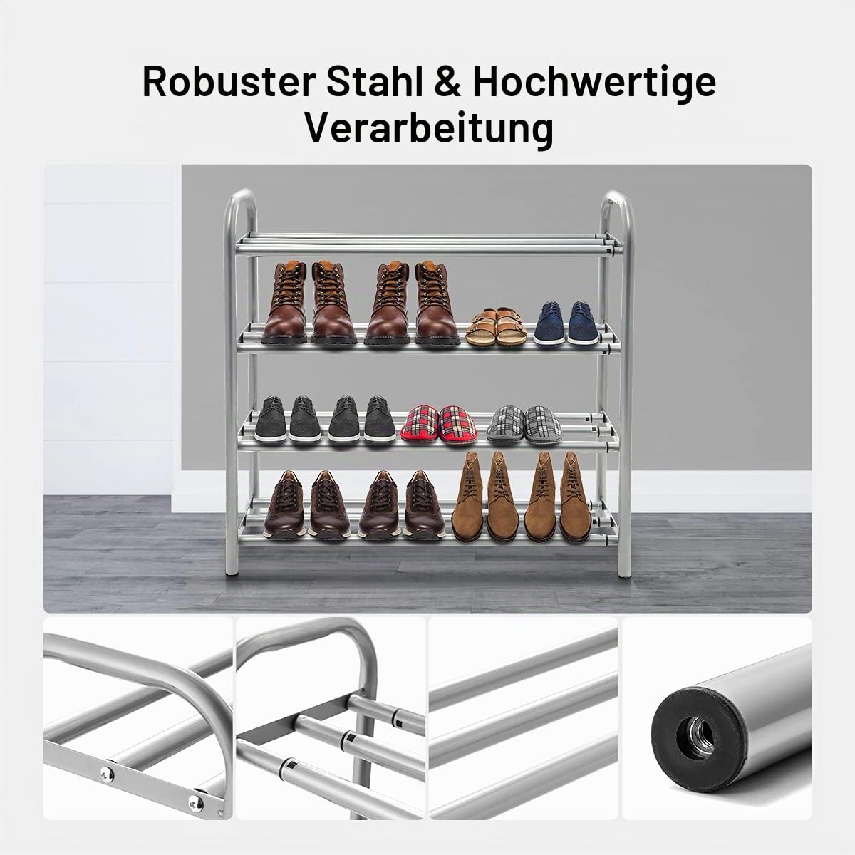 Schuhregal Ausziehbar mit 4 Ablagen Stark und Langlebig Schwerlast Metall Schuhständer Erweiterbar Schuhablage 20 Paar Schuhe